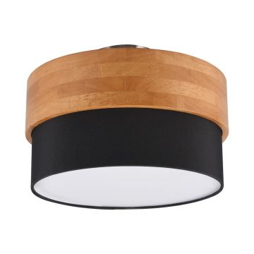 Plafonieră neagră/în culoare naturală cu abajur textil Seasons – Trio