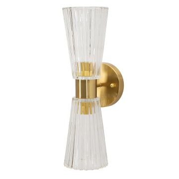 Aplica de perete Prague, Mauro Ferretti, 2 x E14, 20W, 11x16x40 cm, fier/sticla, auriu/transparent