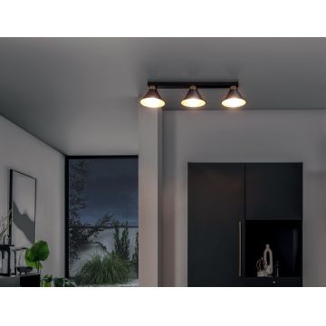 Plafoniera ELTAP, Detmer, 70x17x14 cm, 3xE27, 15W, otel, negru/auriu