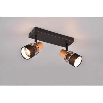 Plafoniera Nandini, TRIO, 38.5x8.5x17 cm, 10W, 2x E14, metal, negru mat/natur