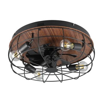 Plafonieră negru-mat/maro cu control prin telecomandă, cu ventilator Trondheim – Trio