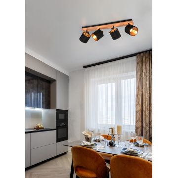 Plafoniera Tommy, RL, 72x12x19.5 cm, 28W, 4x E14, metal, negru/natur